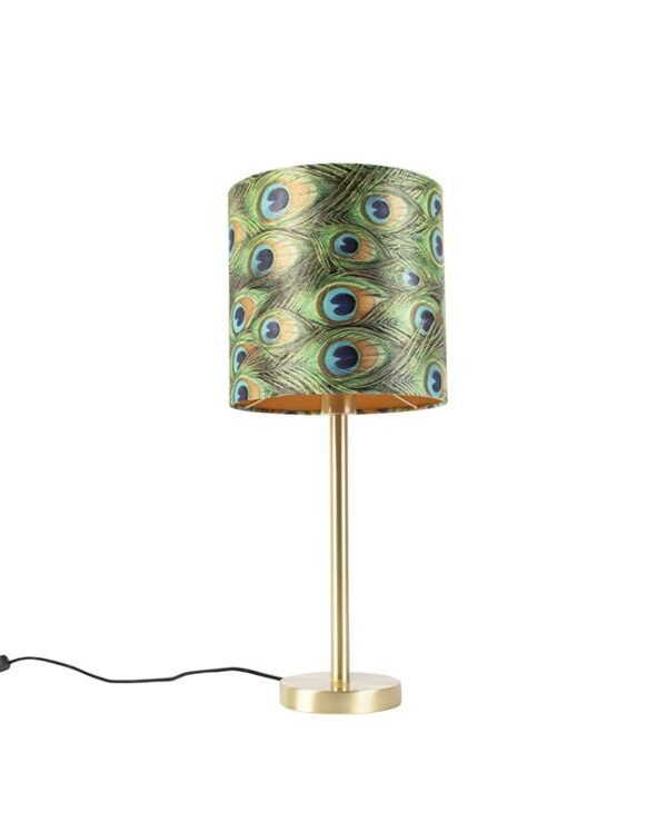 Botanical Table Lamp Brass with 25cm Peacock Print Shade