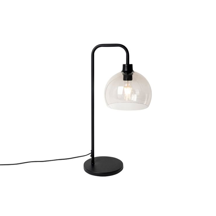Modern table lamp black with smoke glass